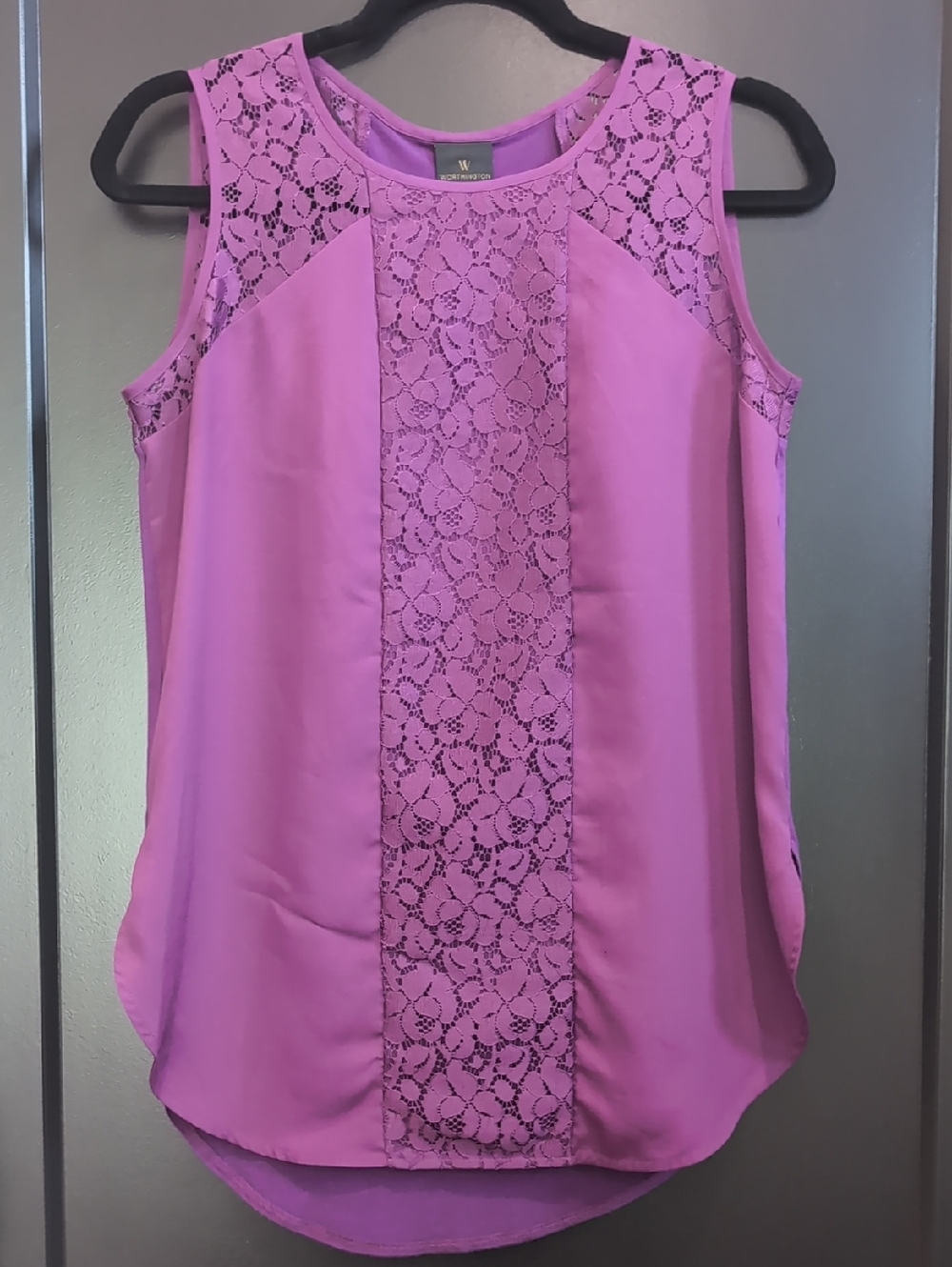 Worthington Purple Lace-Panel Sleeveless Tank